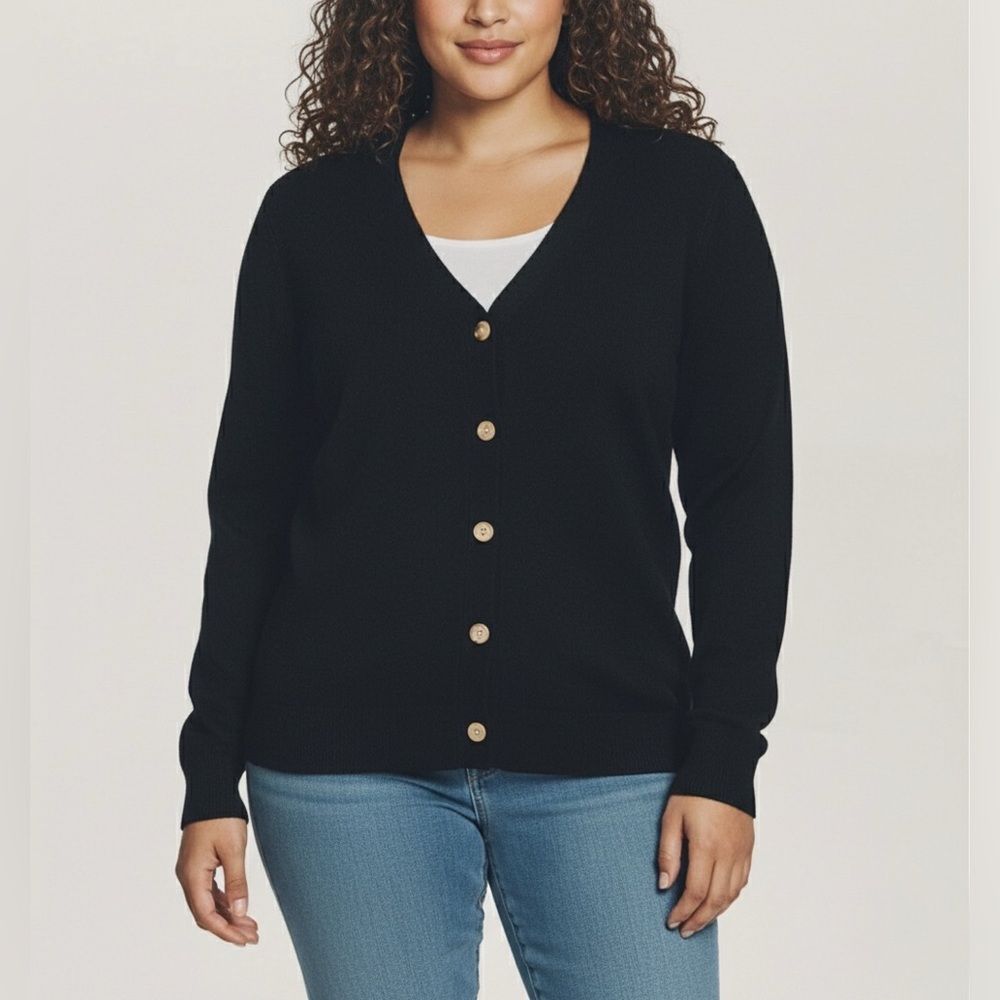 Ella Moss NWT Black Classic Button Up Cardigan Relaxed Boyfriend Fit Size Large